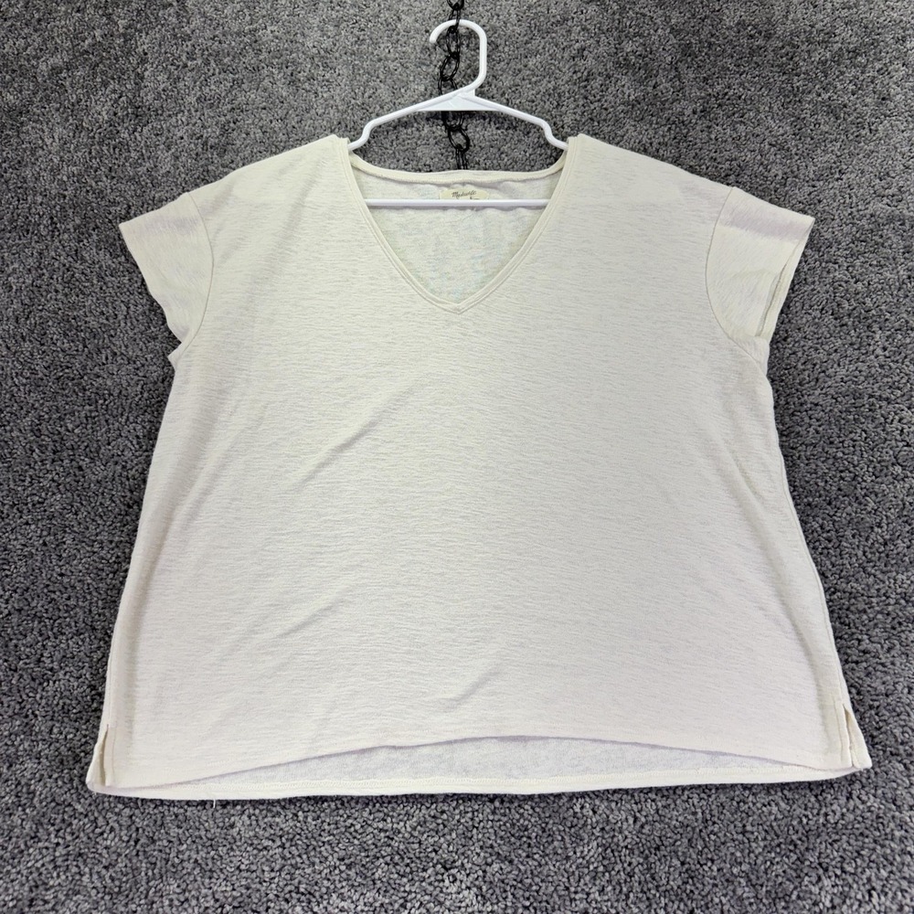 Madewell Shirt Womens Medium White Short Sleeve V Neck Basic Soft Tee Casual